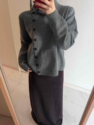 Turtleneck collar side button loose-fit knit cardigan