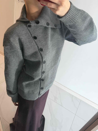 Turtleneck collar side button loose-fit knit cardigan