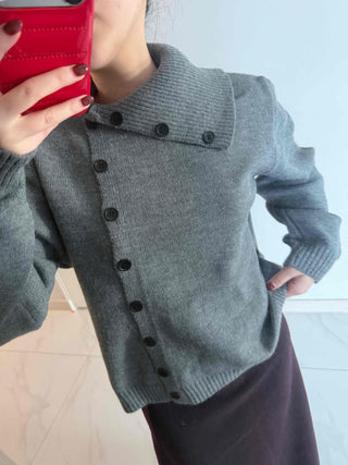 Turtleneck collar side button loose-fit knit cardigan