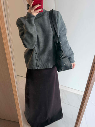 Turtleneck collar side button loose-fit knit cardigan
