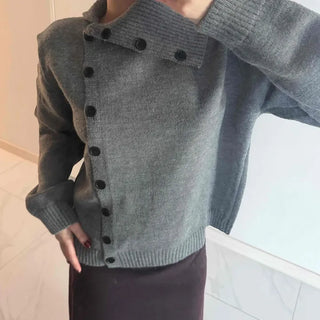 Turtleneck collar side button loose-fit knit cardigan