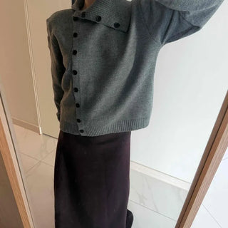 Turtleneck collar side button loose-fit knit cardigan