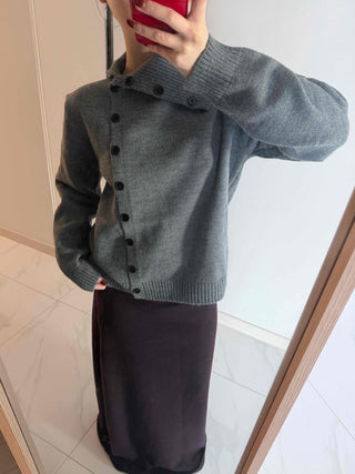 Turtleneck collar side button loose-fit knit cardigan