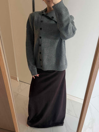 Turtleneck collar side button loose-fit knit cardigan