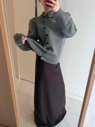 Turtleneck collar side button loose-fit knit cardigan