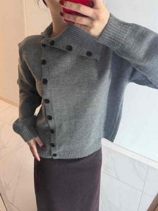 Turtleneck collar side button loose-fit knit cardigan
