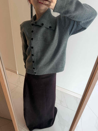 Turtleneck collar side button loose-fit knit cardigan