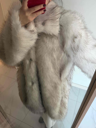 Snow Mix Fur Voluminous Oversized Big Collar Jacket
