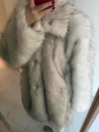 Snow Mix Fur Voluminous Oversized Big Collar Jacket