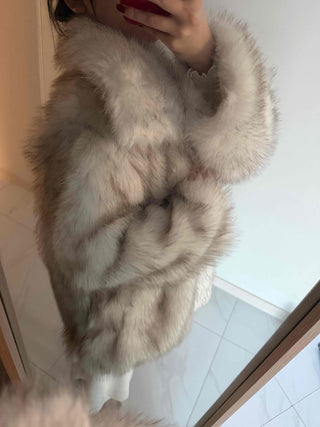 Snow Mix Fur Voluminous Oversized Big Collar Jacket