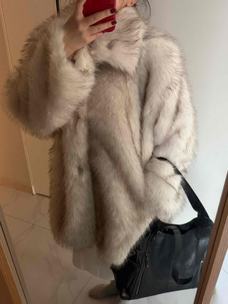 Snow Mix Fur Voluminous Oversized Big Collar Jacket