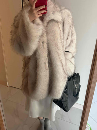 Snow Mix Fur Voluminous Oversized Big Collar Jacket