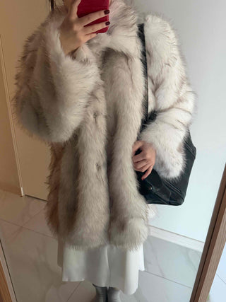 Snow Mix Fur Voluminous Oversized Big Collar Jacket