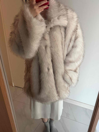 Snow Mix Fur Voluminous Oversized Big Collar Jacket