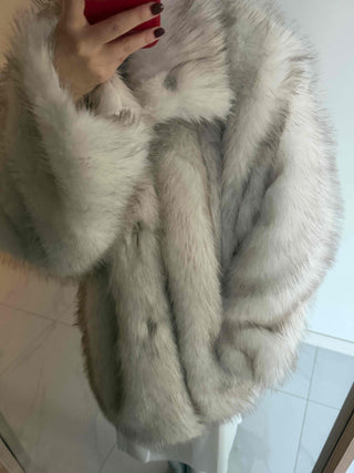 Snow Mix Fur Voluminous Oversized Big Collar Jacket