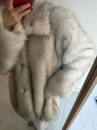 Snow Mix Fur Voluminous Oversized Big Collar Jacket