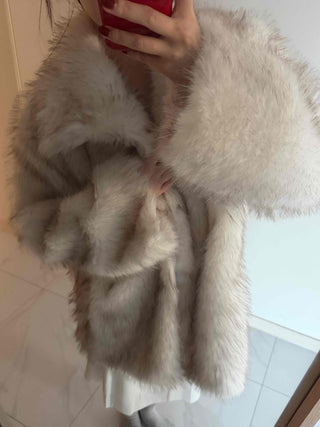 Snow Mix Fur Voluminous Oversized Big Collar Jacket