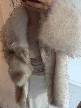 Snow Mix Fur Voluminous Oversized Big Collar Jacket