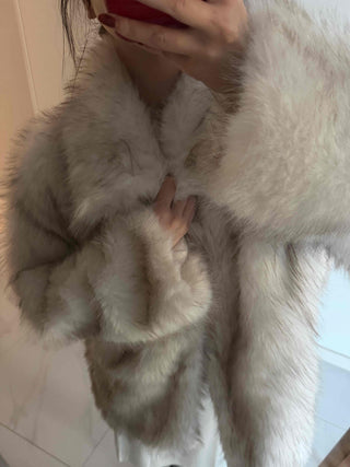Snow Mix Fur Voluminous Oversized Big Collar Jacket