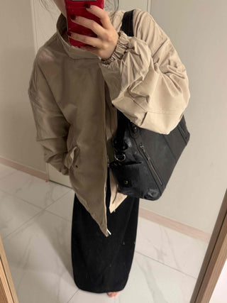 Flap Pocket Elastic Sleeve Oversized Short Field Jacket