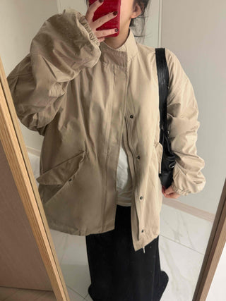 Flap Pocket Elastic Sleeve Oversized Short Field Jacket