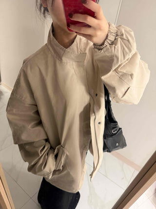 Flap Pocket Elastic Sleeve Oversized Short Field Jacket