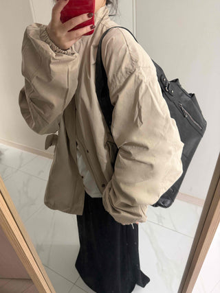 Flap Pocket Elastic Sleeve Oversized Short Field Jacket