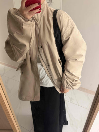 Flap Pocket Elastic Sleeve Oversized Short Field Jacket