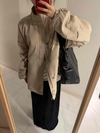 Flap Pocket Elastic Sleeve Oversized Short Field Jacket