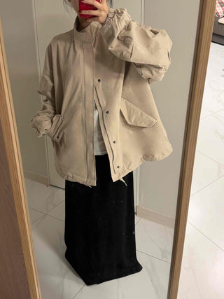 Flap Pocket Elastic Sleeve Oversized Short Field Jacket