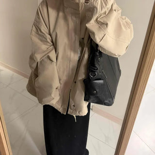 Flap Pocket Elastic Sleeve Oversized Short Field Jacket