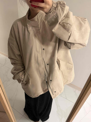 Flap Pocket Elastic Sleeve Oversized Short Field Jacket