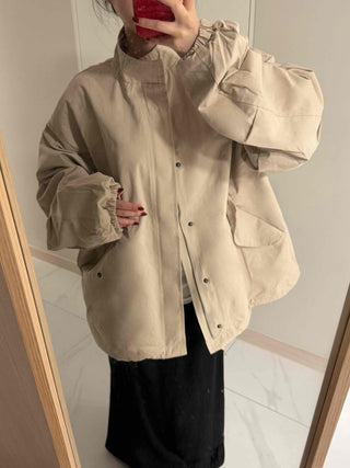 Flap Pocket Elastic Sleeve Oversized Short Field Jacket