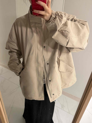 Flap Pocket Elastic Sleeve Oversized Short Field Jacket
