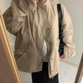 Flap Pocket Elastic Sleeve Oversized Short Field Jacket