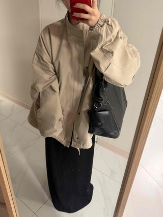 Flap Pocket Elastic Sleeve Oversized Short Field Jacket