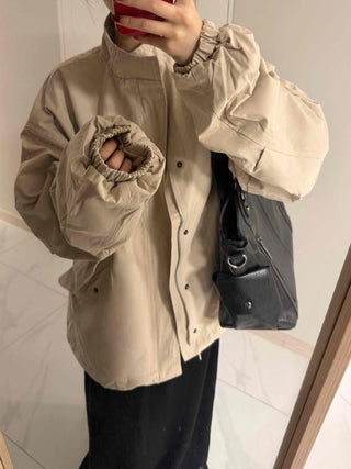 Flap Pocket Elastic Sleeve Oversized Short Field Jacket
