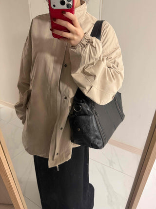Flap Pocket Elastic Sleeve Oversized Short Field Jacket