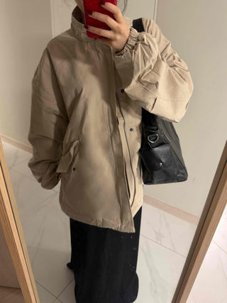 Flap Pocket Elastic Sleeve Oversized Short Field Jacket