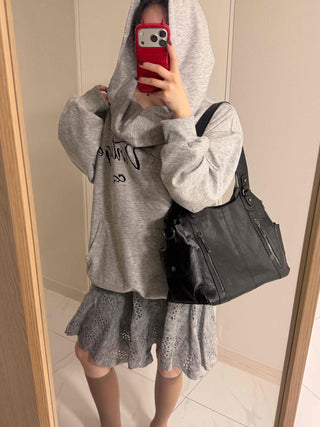 Punched Knit Flare Midi Skirt