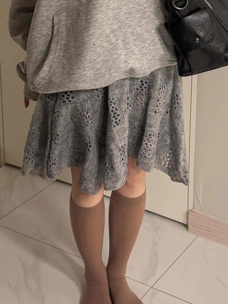 Punched Knit Flare Midi Skirt