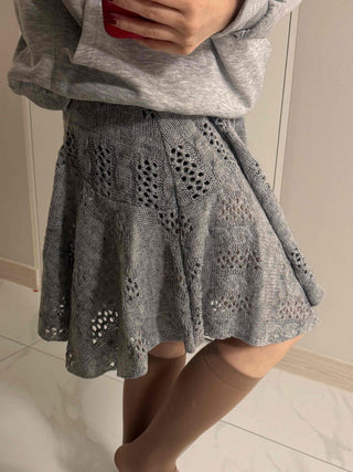 Punched Knit Flare Midi Skirt