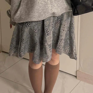 Punched Knit Flare Midi Skirt