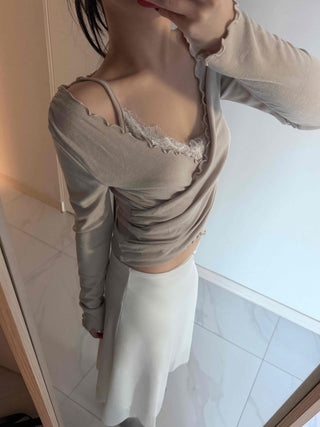 Soft Lace Ribbon Point Midi Skirt