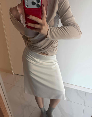 Soft Lace Ribbon Point Midi Skirt