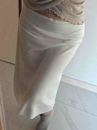 Soft Lace Ribbon Point Midi Skirt