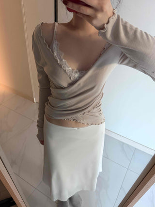 Soft Lace Ribbon Point Midi Skirt