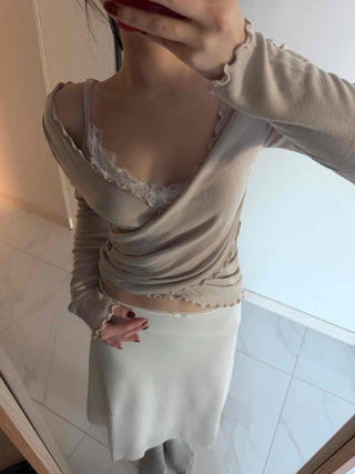 Soft Lace Ribbon Point Midi Skirt