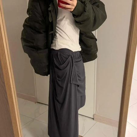 Multi-Draping Button Wrap Midi Skirt