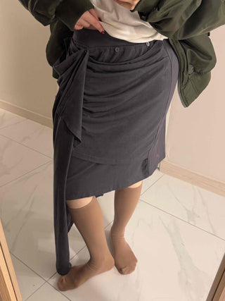Multi-Draping Button Wrap Midi Skirt